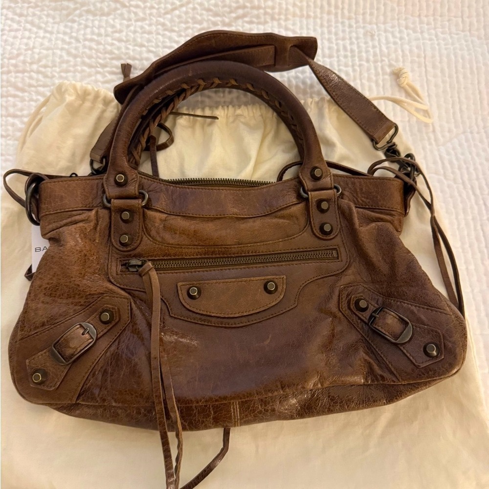 BALENCIAGA WOMEN'S LE CITY BAG SMALL IN CAMEL